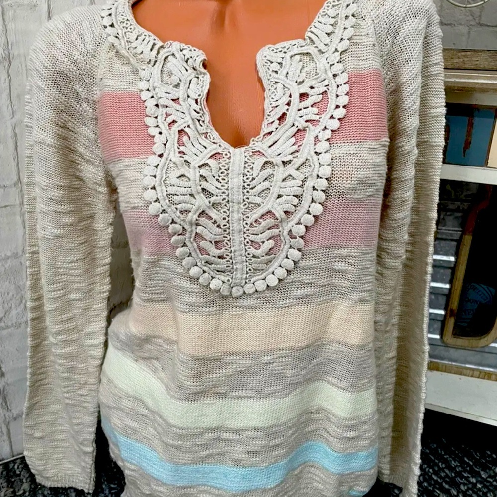 NWT American Rag Jrs.  Multi-Colored Striped Crochet Front Sweater XL NWT!